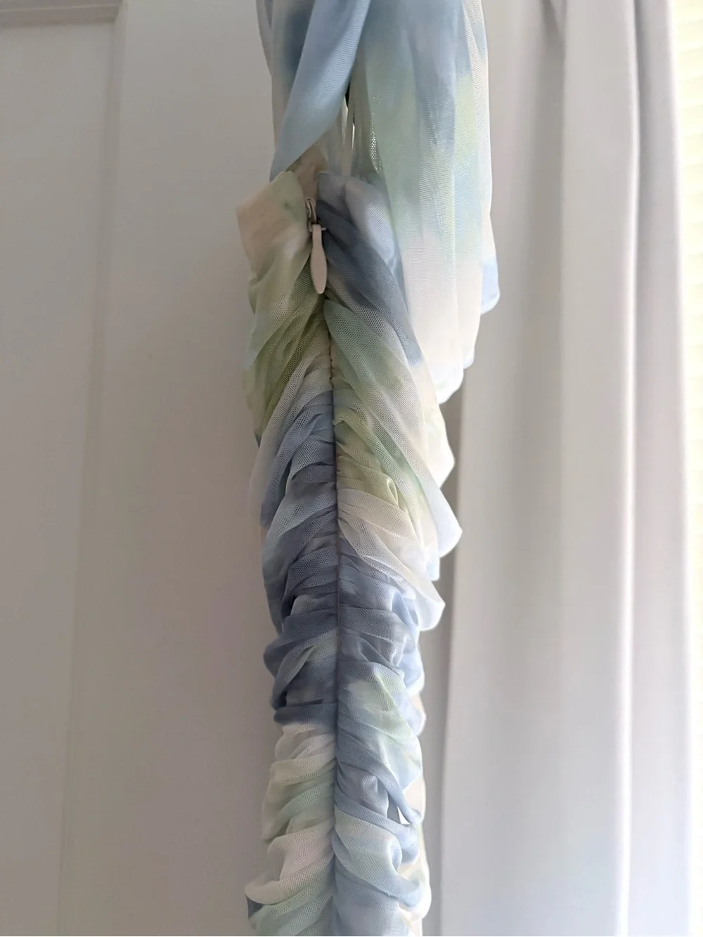 Abercrombie & Fitch Off-Shoulder Maxi Dress in Pastel Blue, Green, Cream - Picture 3 of 6